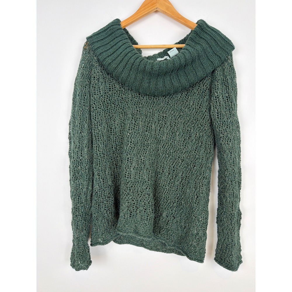 Guinevere Cowl Neck Sweater Size L Green Alpaca Open Knit Anthropologie